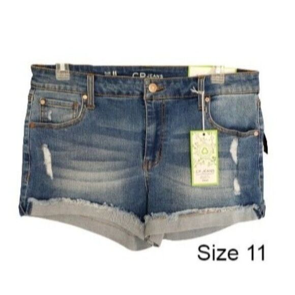 CP Jeans Juniors Denim Shorts Size 11 Shorty Y2K Distressed Frayed Urban Boho - Picture 1 of 5